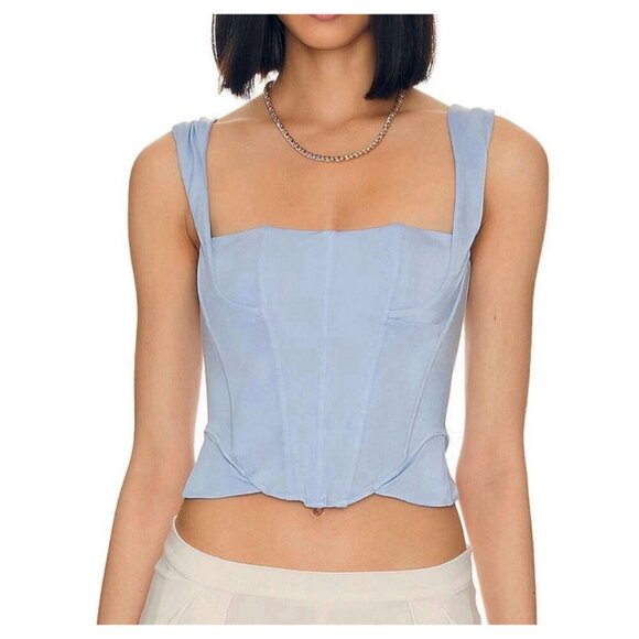 NWT FREE PEOPLE x HAH Knock Out Corset boudoir Top Size Medium Blue Periwinkle - Picture 1 of 16